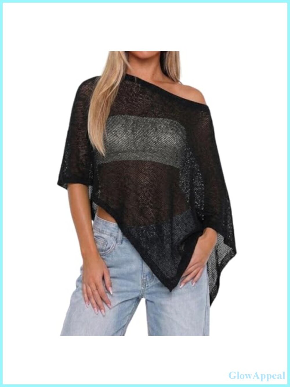 Sheer Knit Crochet Poncho Top Lightweight Shawl Beach Cover Up Festival Rave